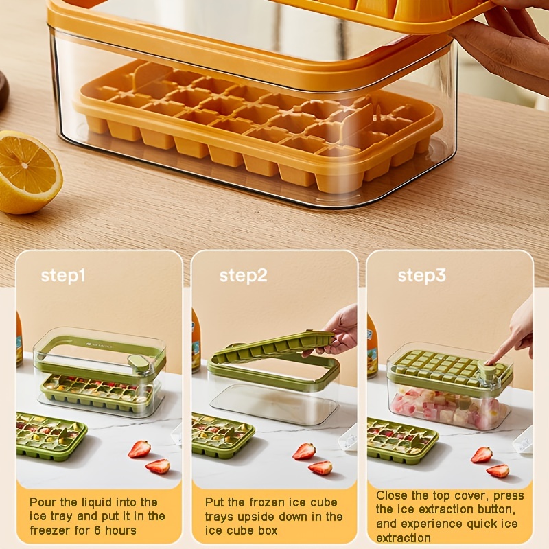 Ice Trays, Ice Cubes Tray With Lid And Bin,32 Pcs Ice Cubes Molds With Ice  Scoop,easy Release & Save Space, Ice Cubes Storage Container Set
