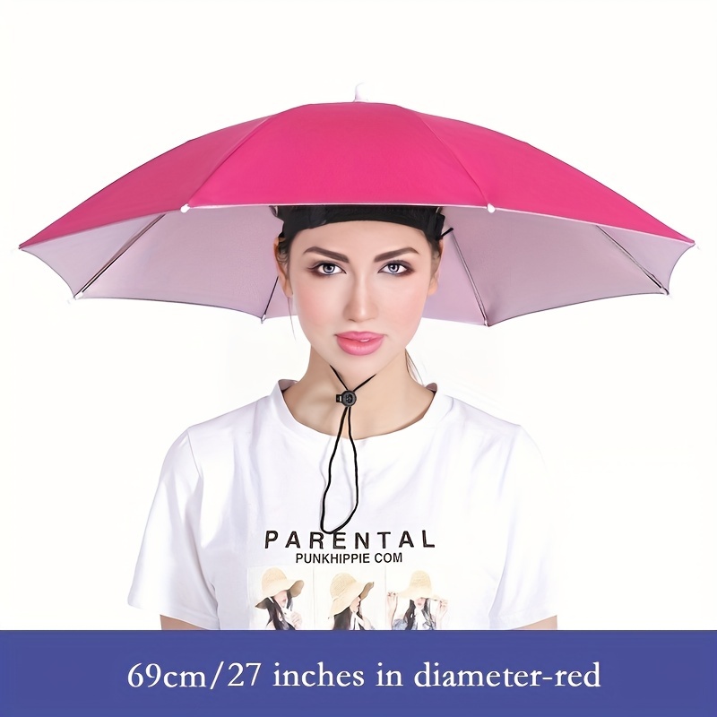

1pc Lightweight Hat Umbrella, Diameter 27in/69cm, Outdoor Rain Or Shine Dual-use Umbrella, Fishing Umbrella, Elastic Band Hat Umbrella