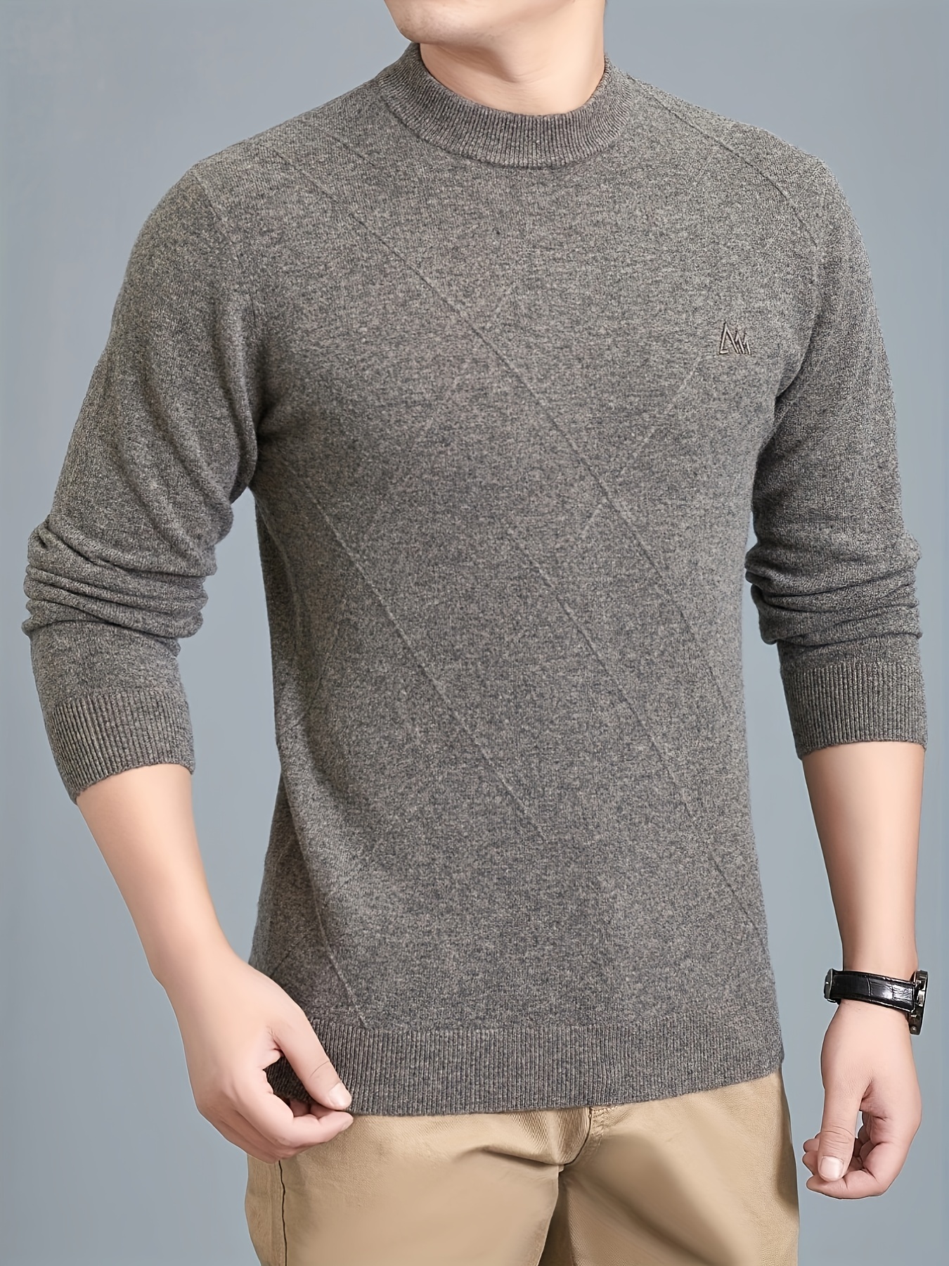 wool knitted plain color slim sweater mens casual warm high stretch woolen crew neck pullover sweater for men fall winter