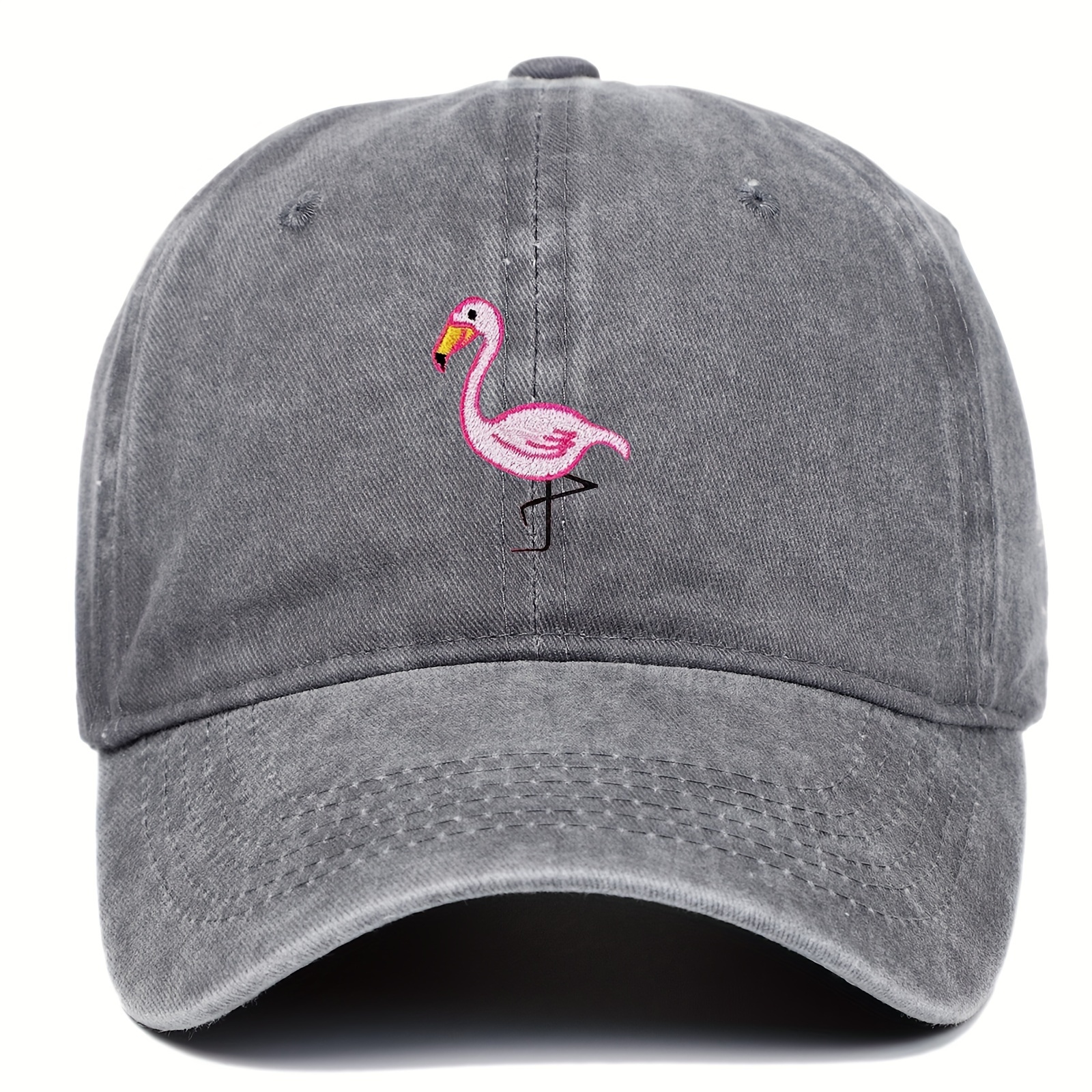 

Flamingo Embroidery Baseball Classic Solid Color Washed Distressed Dad Hats Breathable Adjustable Sun Hat For Women Girls