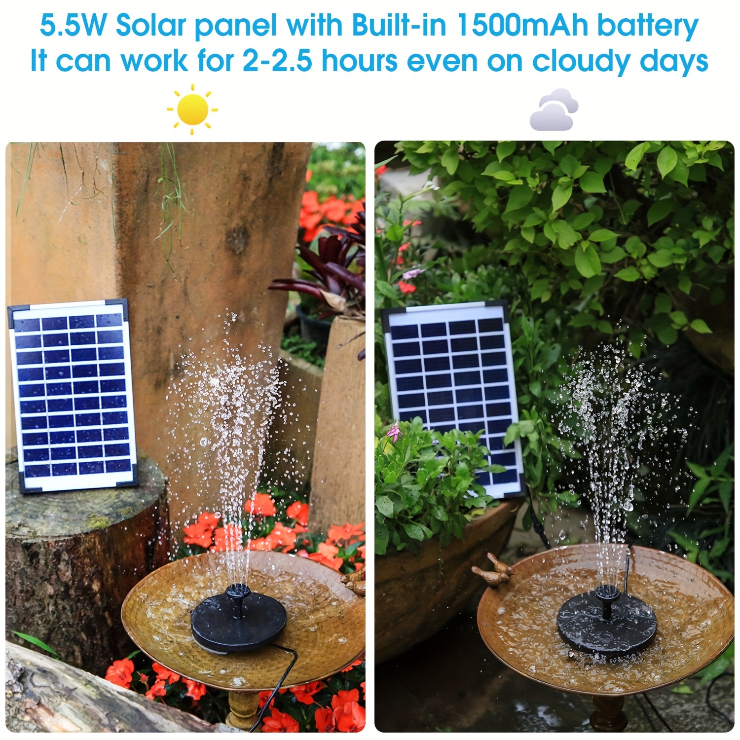 5.5w Fontaine solaire extérieure, pompe d'eau solaire pour