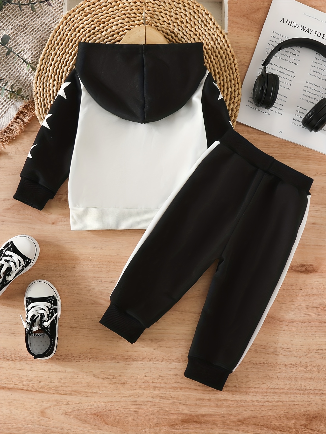 Fashion Color Block Outfit Stitching Long Sleeve Hoodie + - Temu Canada