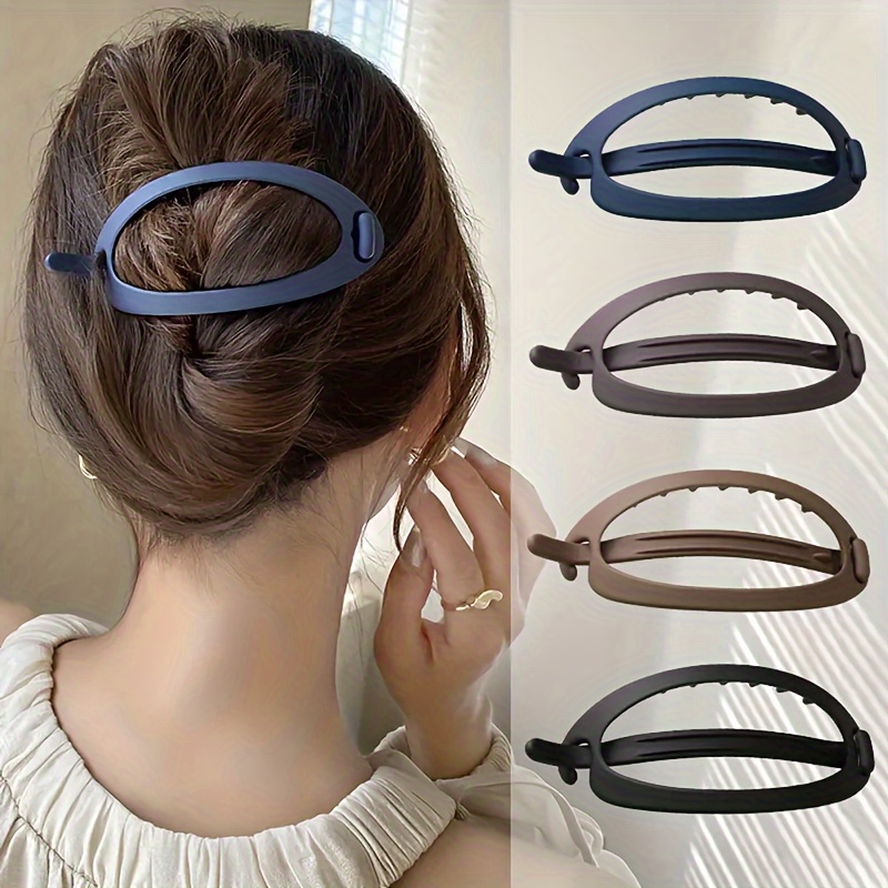 

4 Pcs Solid Color Frosted Hair Clip, Back Head Oval Hollow Disk Hair Clip For Women