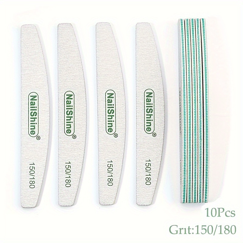 Image of 10pcs Professional Nail Files With 150/180 Grit Strong Sandpaper, Gray Half-moon Shaped Nail Buffing Files With Green Eva Core, Nail Accessories
