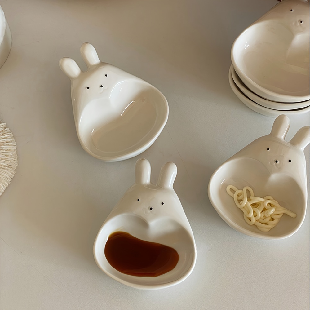 

1pc Ceramic Sauce Dish, Super Cute Cartoon Rabbit Dipping Saucer, Household 3d Ceramic Saucer, Ketchup Snack Plate, For Home Kitchen Dorm Room, Kitchen Supplies, Tableware Accessories