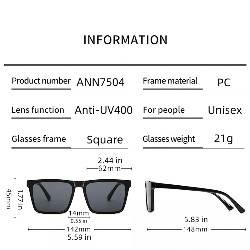 2023 New Thick Frame Sunglasses, Fashion Square Frame Sunglasses  Personality Large Frame, Men's Sunglasses Gift Mirror Box Mirror Cloth -  Temu
