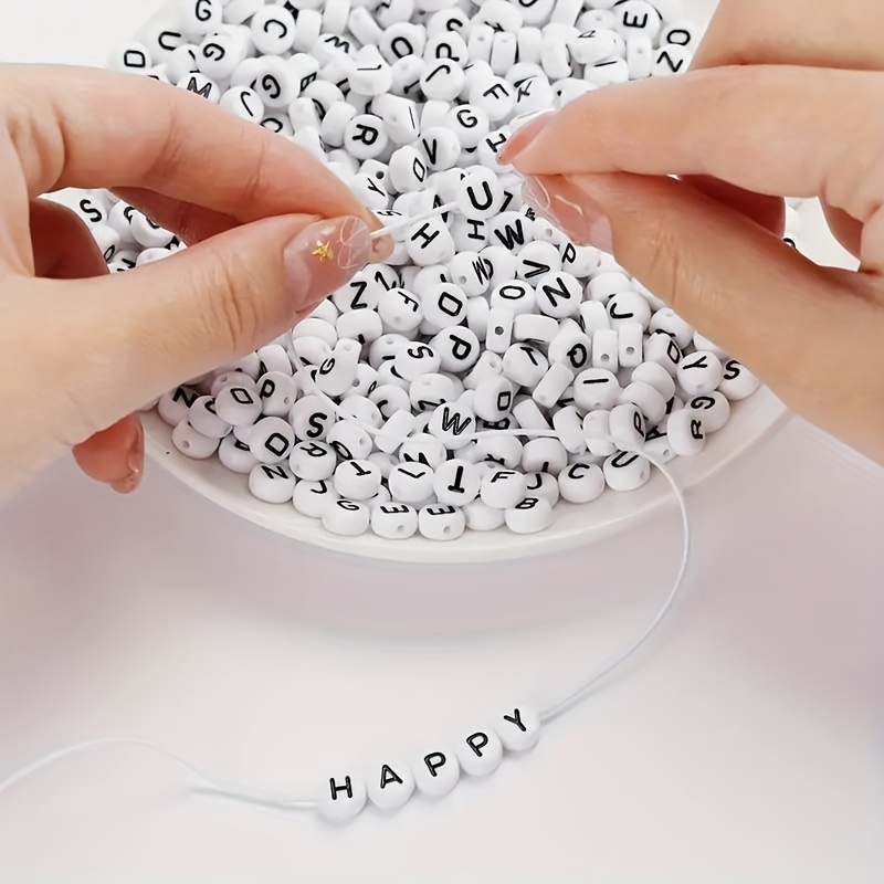 500Pcs Acrylic Round White Vowels Letter Beads Bulk for Bracelets Jewelry  Making Necklace Keychain Sunglasses DIY - 4x7mm