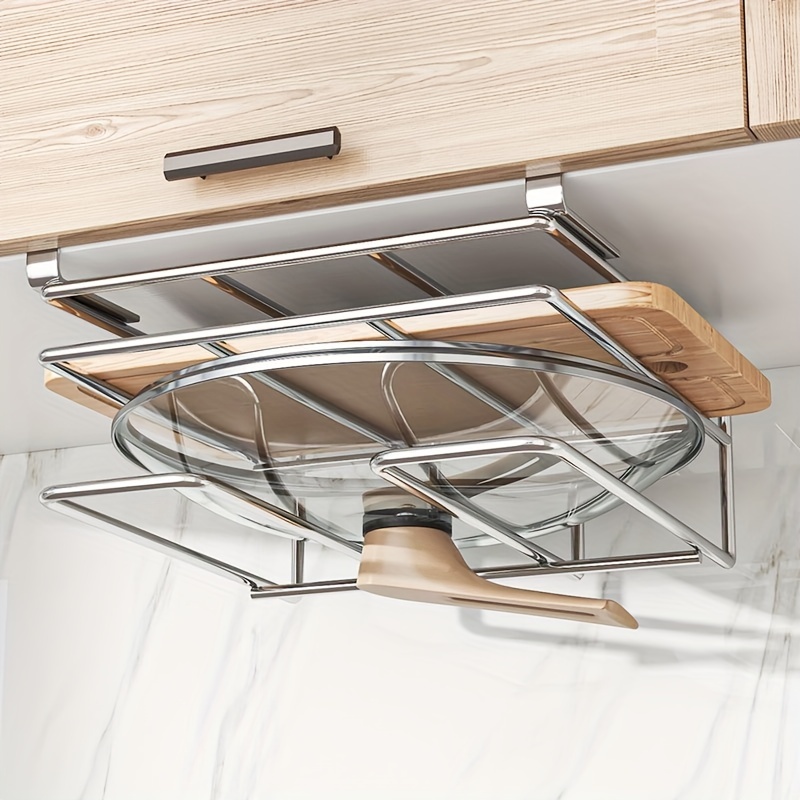 1pc Stainless Steel Kitchen Cabinet Hanging Rack, Cutting Board Storage  Rack, Pot And Pan Cover Storage Rack, Kitchen Storage Shelf Organizer,  Kitchen
