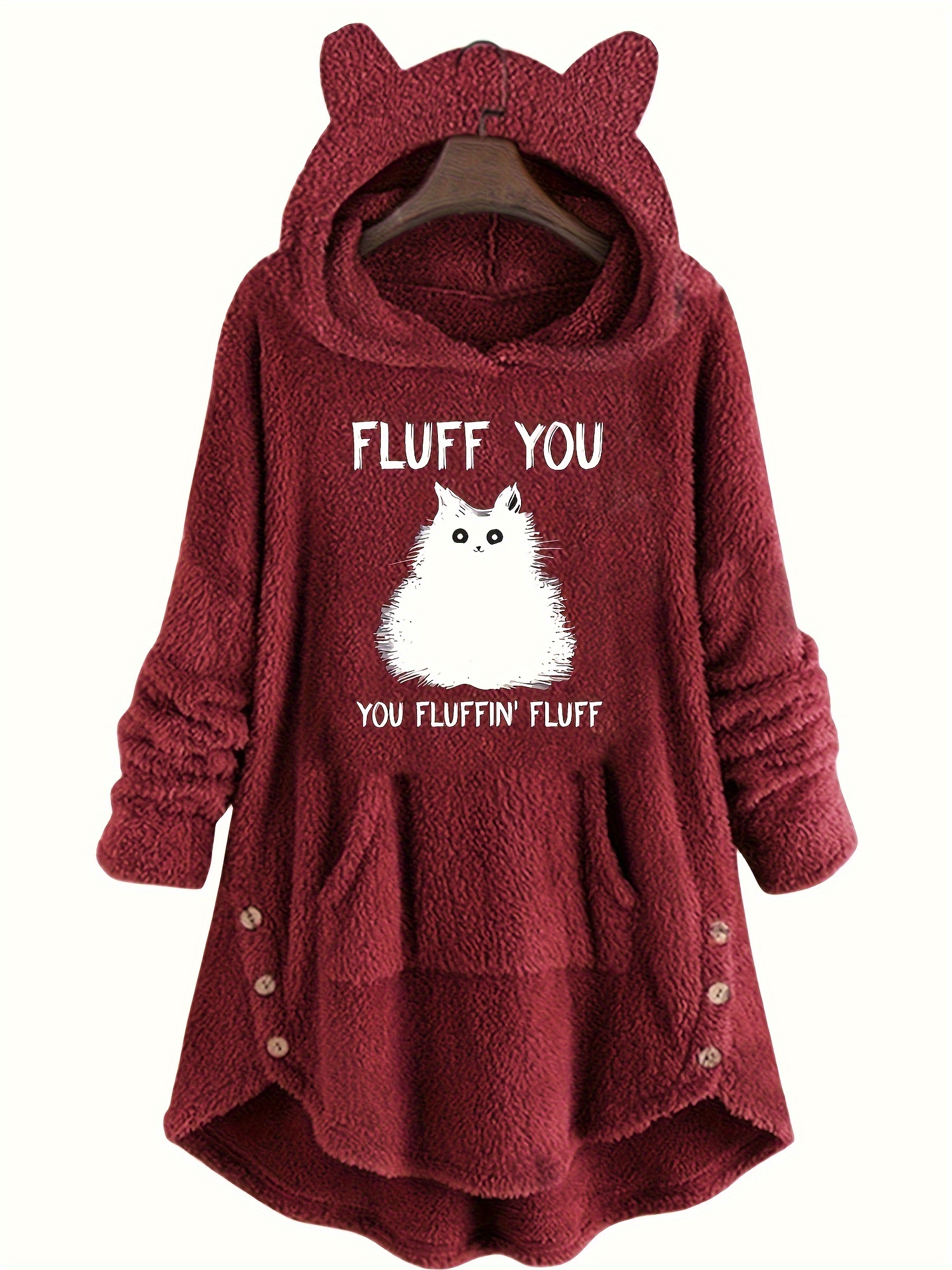 Cute Cat Print Thermal Hoodie, Casual Kangaroo Pocket Long Sleeve Hoodies  Sweatshirt, Women's Clothing