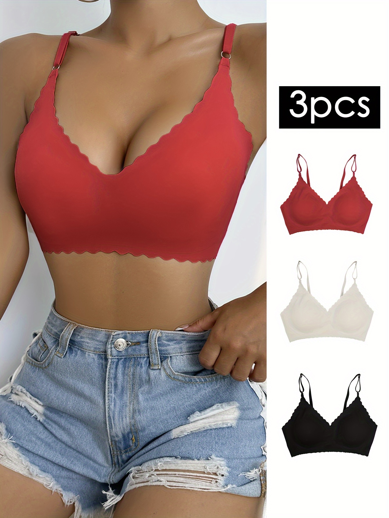 Wavy Trim Seamless Bralettes Comfortable Breathable Wireless