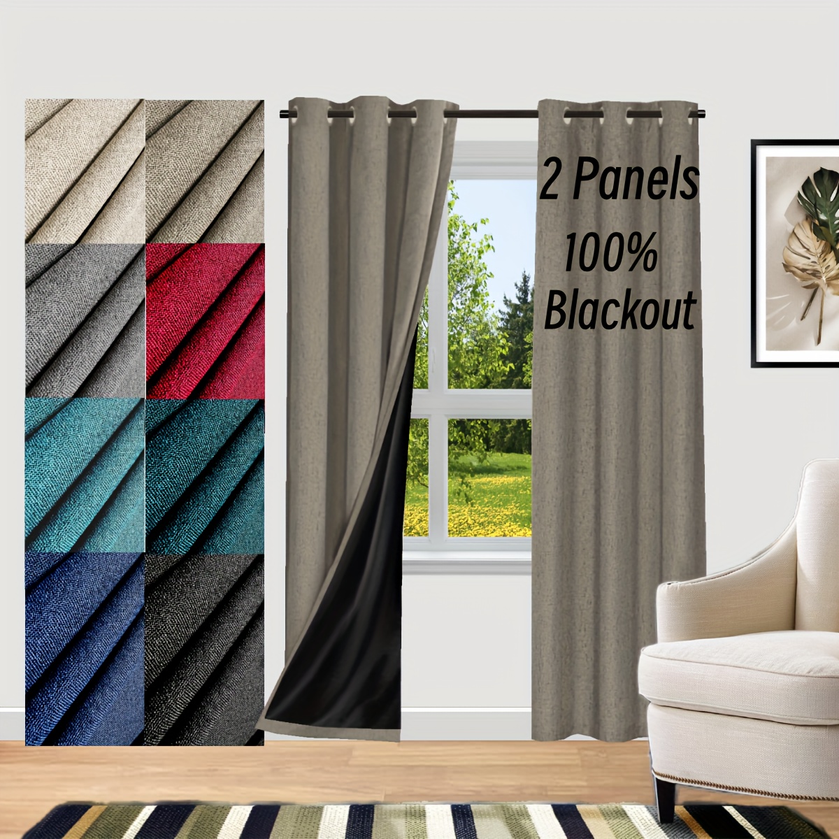 Faux Linen Curtain Blackout Thermal Insulated Room Darkening - Temu