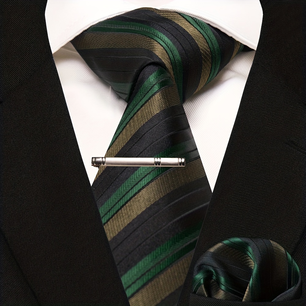 3pcs Striped Tie And Pocket Square Set for Men
