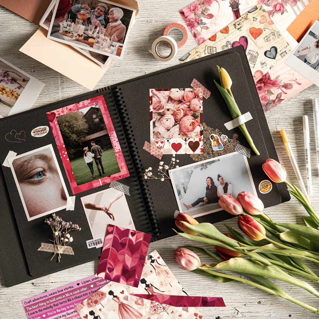 Giiffu Self Adhesive Scrapbook, Wooden Photo Album 100 Pages, 31x 21CM, DIY  Handmade Album Scrapbook for Anniversary, Wedding, Valentines, Mothers