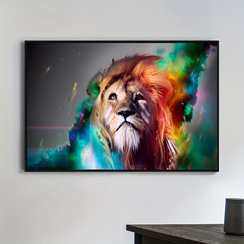 Painted colorful lion animal canvas