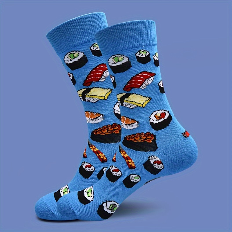 Image of 1 Pair Of Unisex Socks With Trendy Sushi Pattern, Fashionable And Warm Mid-calf Design