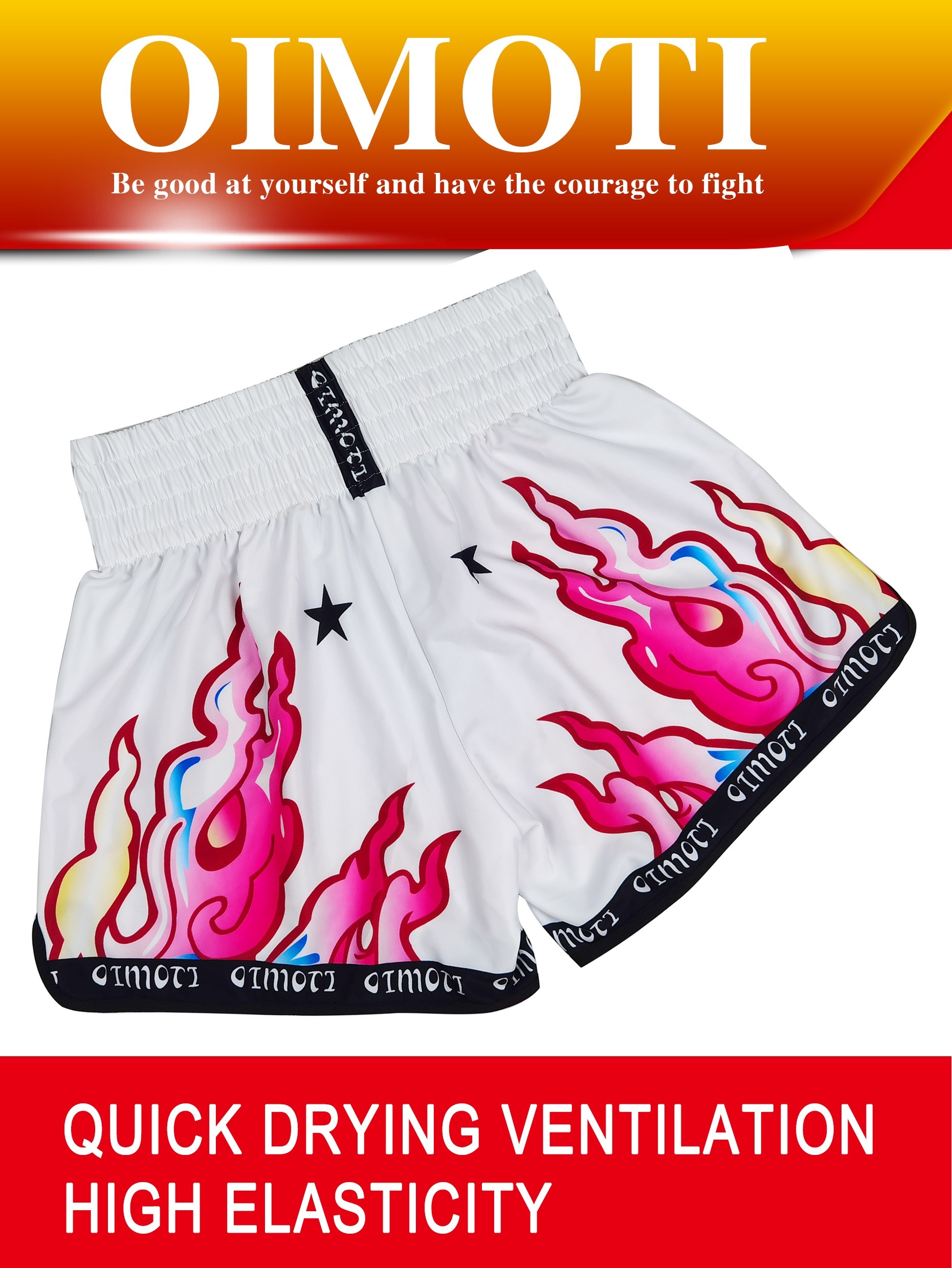 Fashion Flame Pattern Men's High Stretch Quick-drying Breathable Fitness  Boxing Shorts, Summer Outdoor