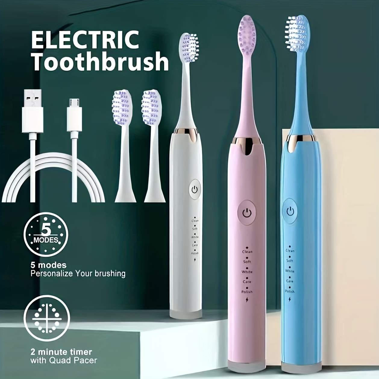  crgrtght Electric Toothbrush, Electric Toothbrush with 8 Brush  Heads,with Toothbrush Box, 5 Cleaning Modes,Travel Toothbrushes,Smart  20-Speed Timer Electric Toothbrush Ipx7 -New : Health & Household