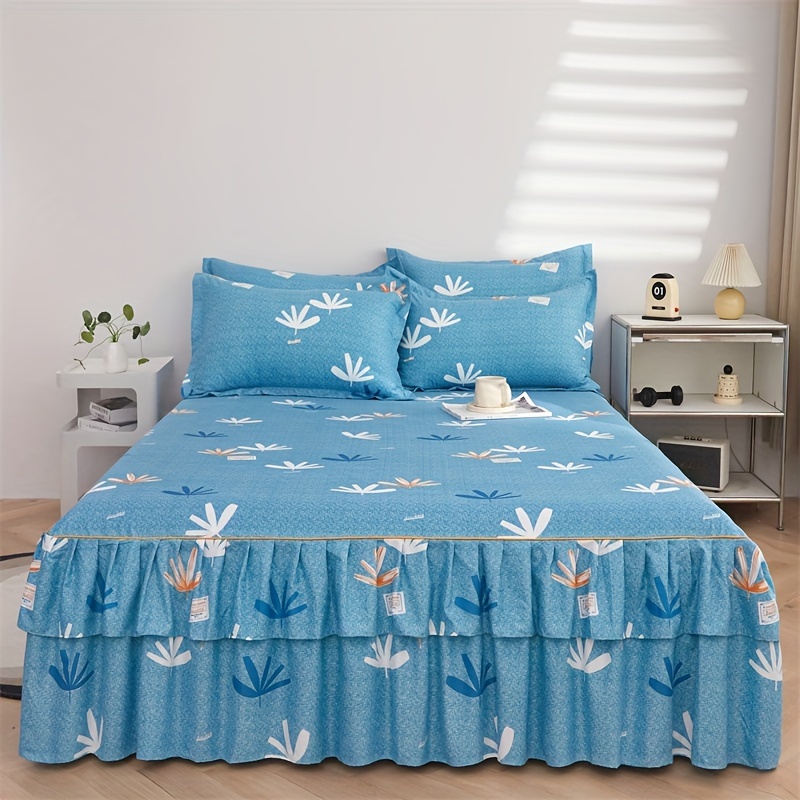 3pcs bed skirt set bed cover flower printed   universal non slip bed sheets bedding set bedroom   bedding bed skirt 1 pillowcase 2 without core bedroom decor details 0