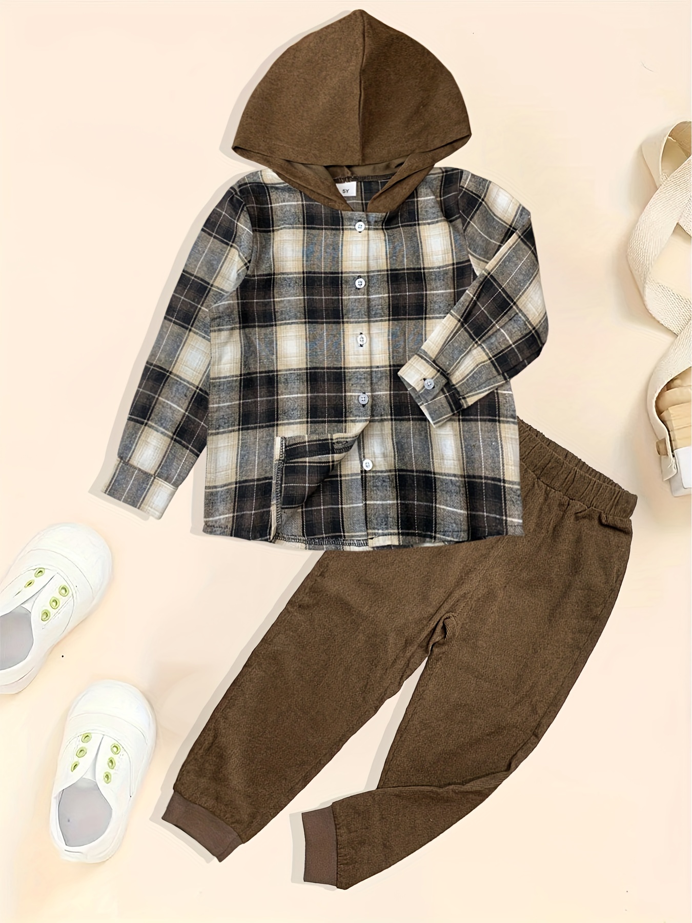 2pcs Conjunto De Corduroy Para Niño, Camisa Y Pantalones, Top