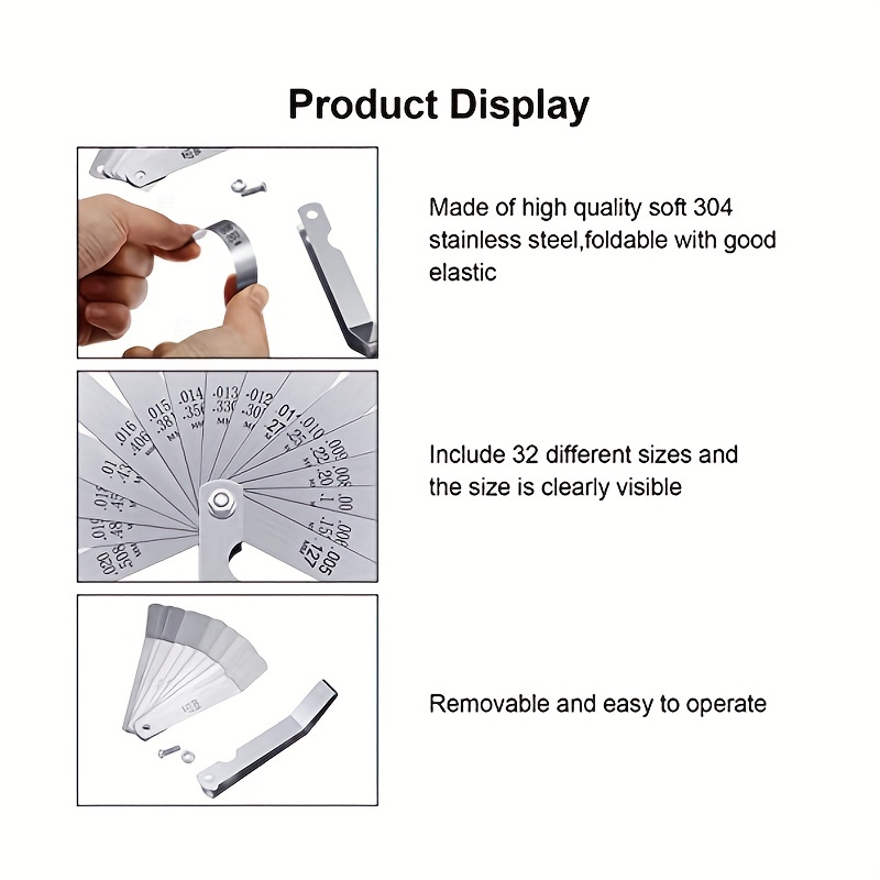 Spessimetro, HATANSE 32 Pezzi Spessimetro a Lamelle con (0.03-0.1mm)  Metrico e Imperiale (0,001 a 0,004 ) Marcatura per Misurazione Larghezza o  lo Spessore della Fessura : : Commercio, Industria e Scienza