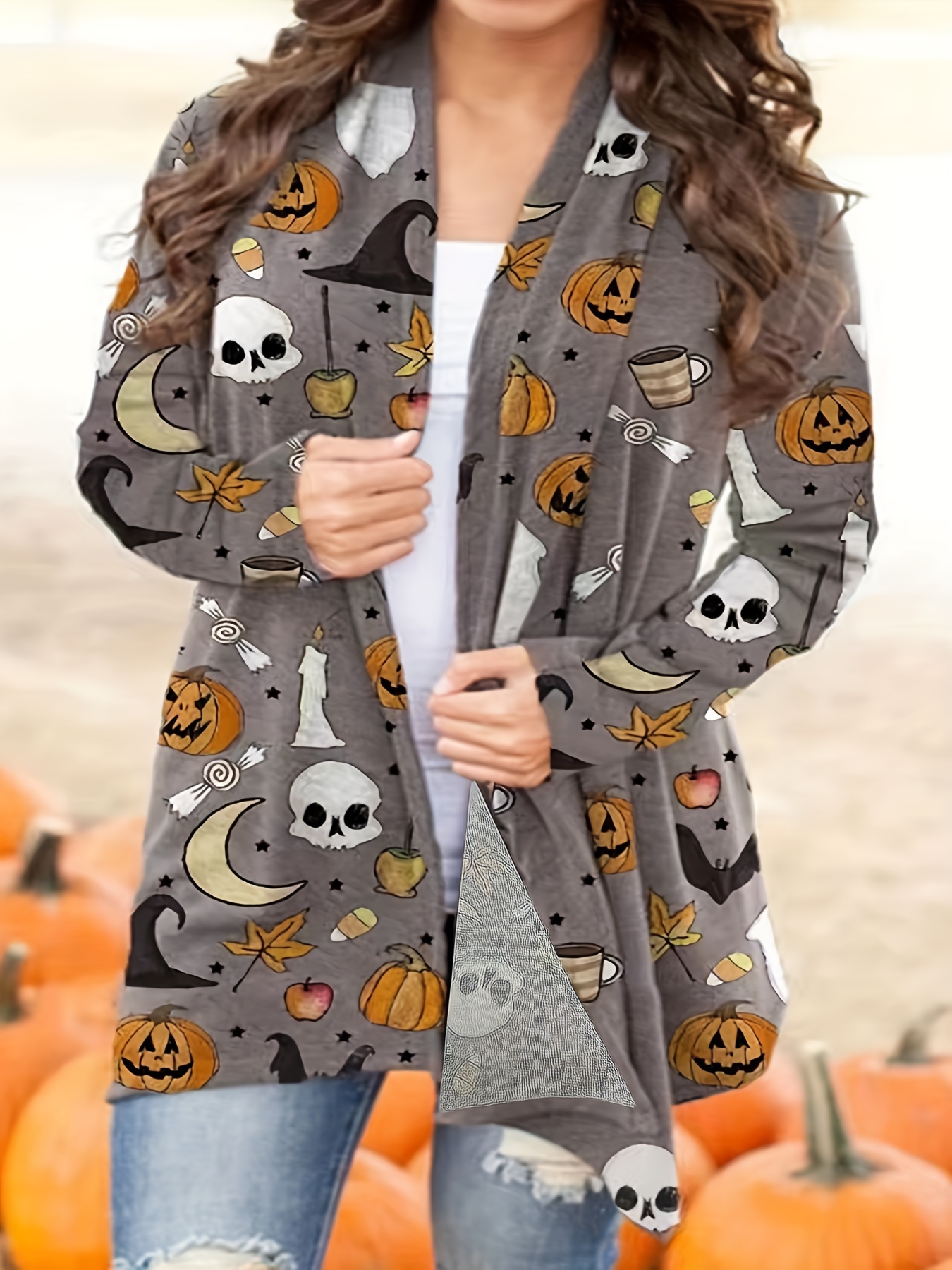 Halloween Cardigan Women's Open Front Graphic Print Long Sleeve