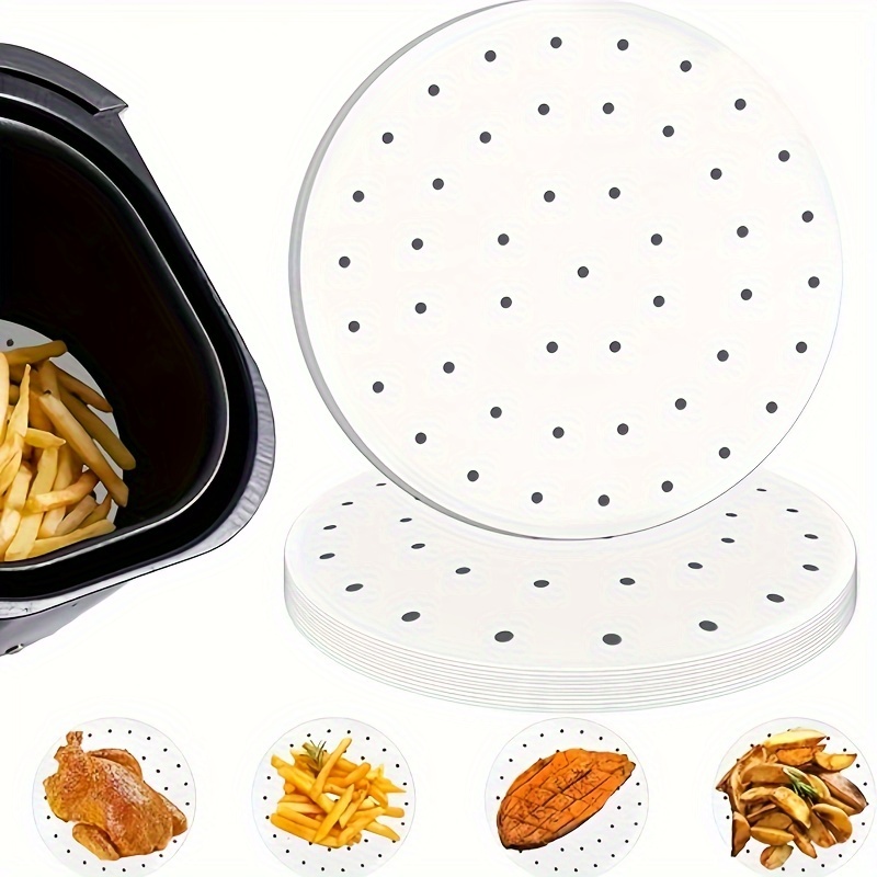 100 Pack Bamboo Steamer Liners, 10-Inch Parchment Paper Rounds with Holes  for Air Fryer Basket (White)