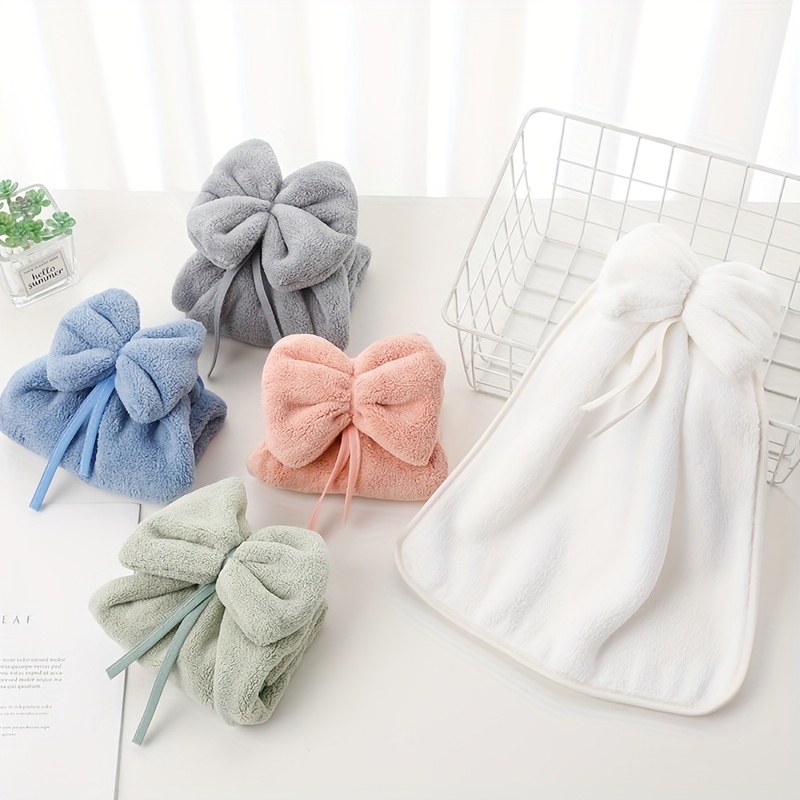 Bowknot Hanging Towel For Wiping Hands Coral Fleece Quick - Temu