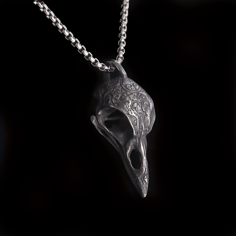 

1pc Viking Raven Skull Necklace, Gothic Animal Pendant For Men And Women