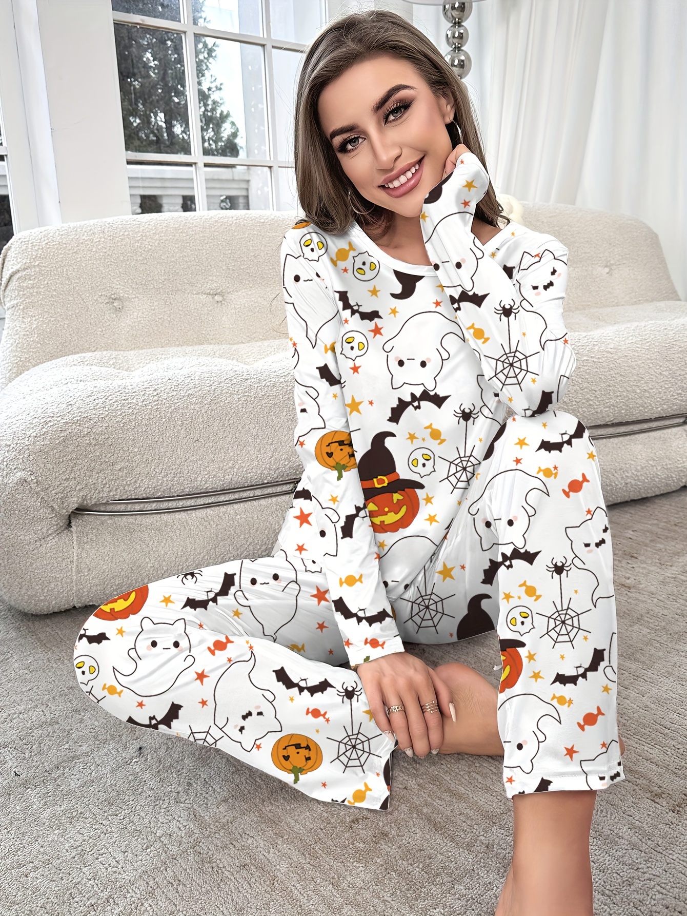Hello Kitty-Pyjama à manches longues pour femme, pantalon de