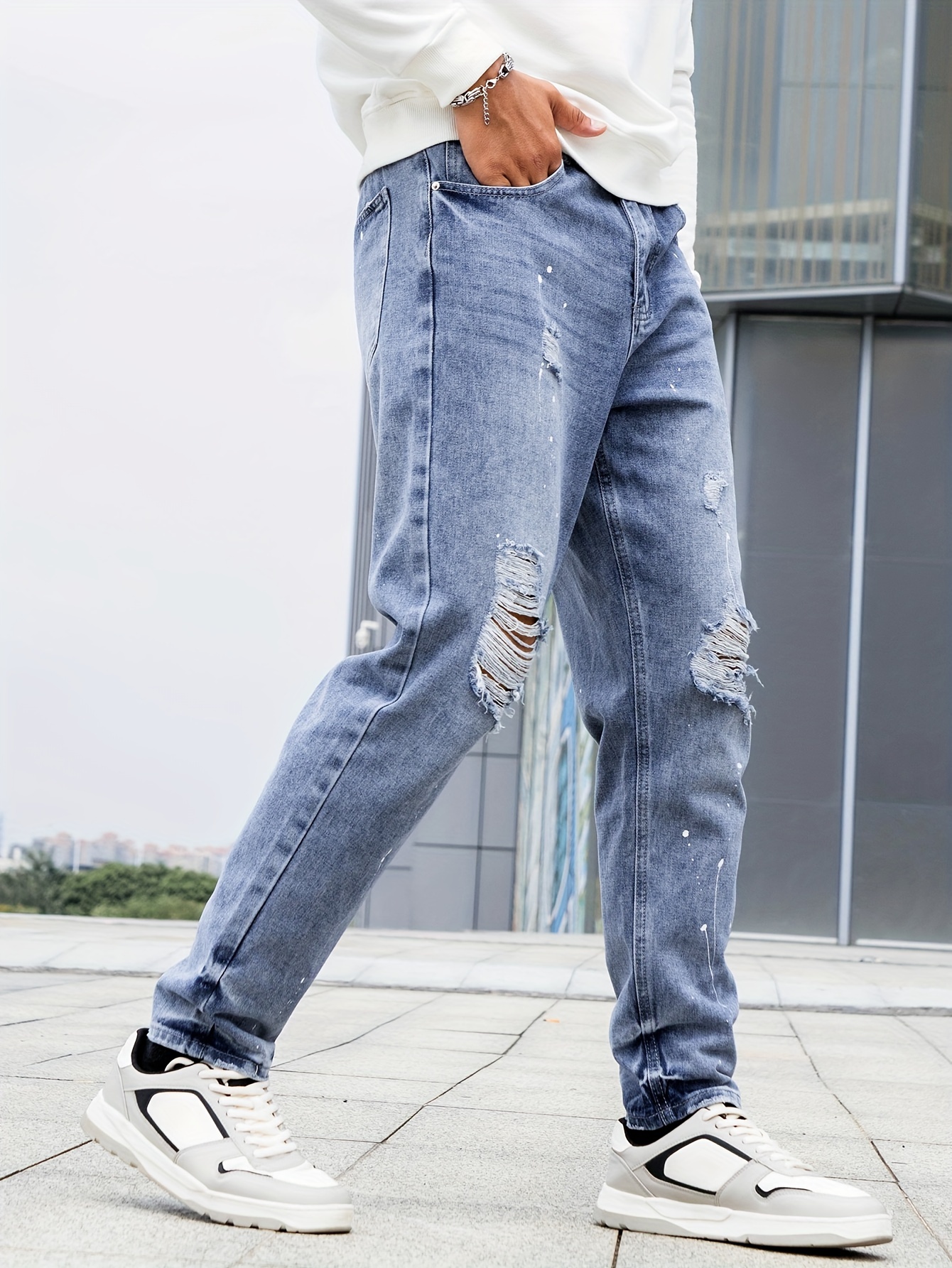 Men's Loose Fit Tapered Jeans Men's Casual Street Style - Temu