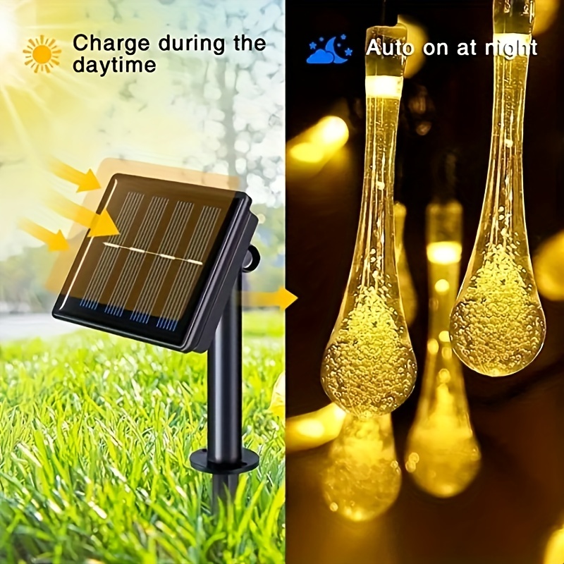 Outdoor Solar String Lights Tear Drop Water Drop String - Temu
