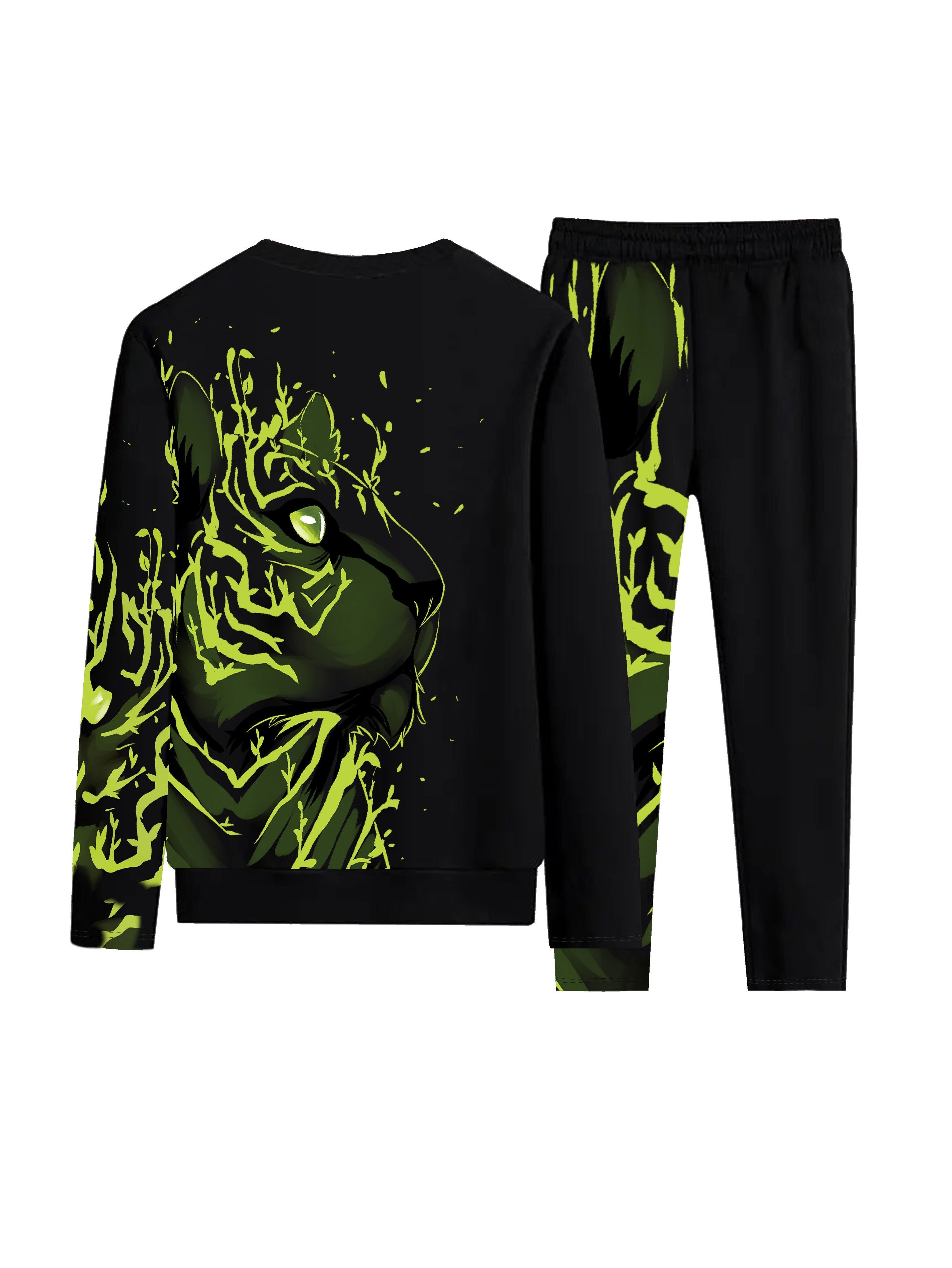 Men's 3d Lion Print Sweatshirt Sweatpants Set Oversized - Temu