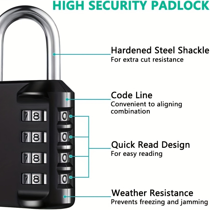 Cadenas à combinaison de chiffres à 4 chiffres, étanche, résistant