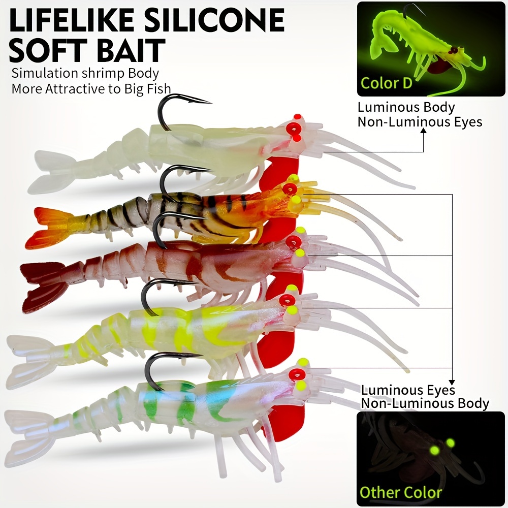 10pcs Small Shrimp Fishing Lures Single Hook Slow Sinking Soft Bait  Lifelike Bass Fishing Lure For Saltwater And Freshwater 1.97inch