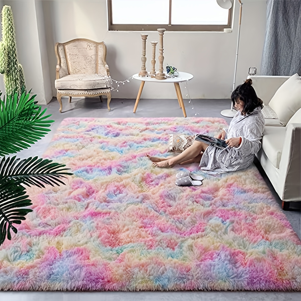 Alfombra rosa grande tejida a mano, alfombra de sala de estar, alfombra rosa,  alfombra de guardería