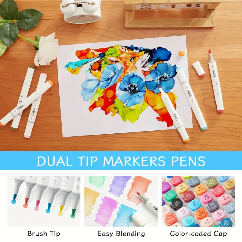  Dual Tip Markers in 120 Colors, Double Sided Markers with  Travel Case Bag, Fine and Chisel Tip Art Markers for Adult Coloring and  Kids, Alcohol Based Marker Pens for Drawing