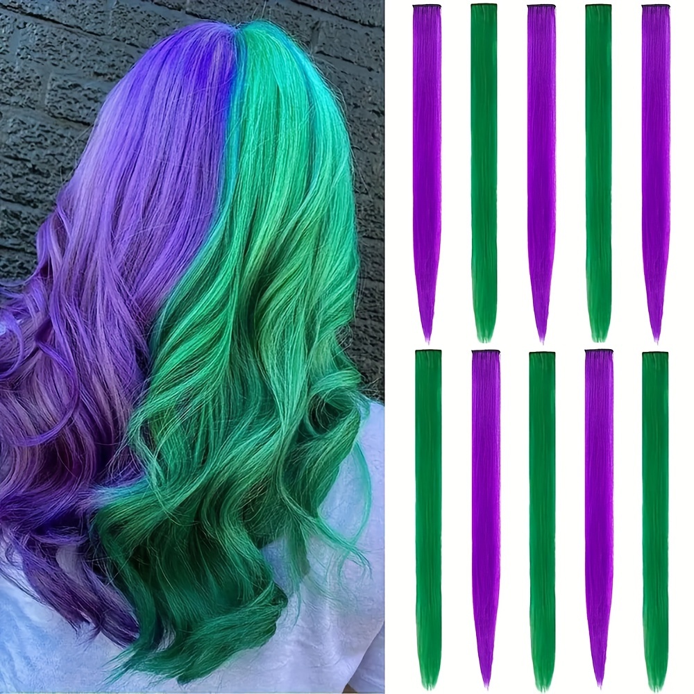 Colorful Red And Green Hair Extension Clips Party Highlights - Temu