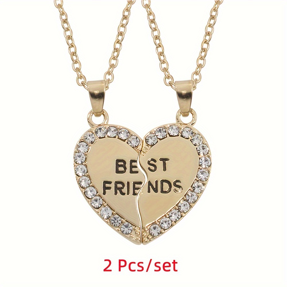 TEMU 2pcs Best Friend Necklace Set, Spliced Heart-shaped Design, Elegant , Suitable For All Holidays And Occasions, Best Friend Jewelry