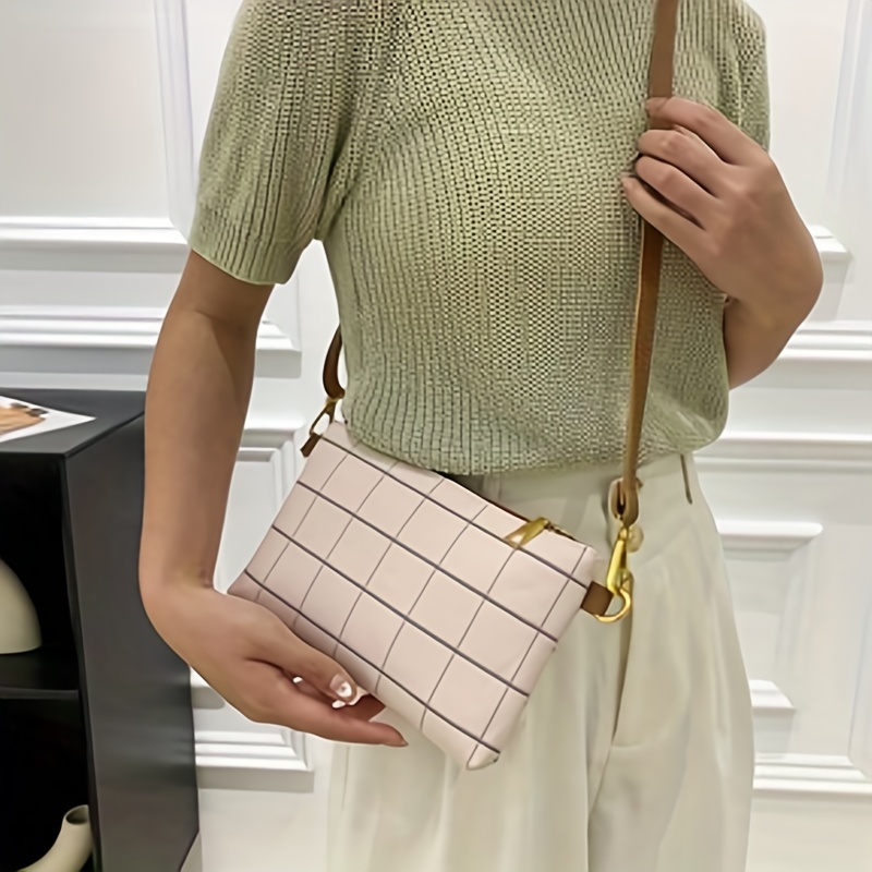 Small Plaid Pattern Shoulder Bag Womens Zipper Canvas Crossbody Bag Cute  Phone Purse, Shop The Latest Trends