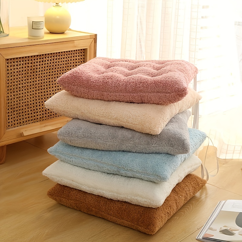 Square Lamb Wool Cushion Solid Color Butt Pad Non-Slip Soft Fluffy Thicken  Plush Seat Pillows Cushions Office Chair Seat Pad Chair Cushion for Home