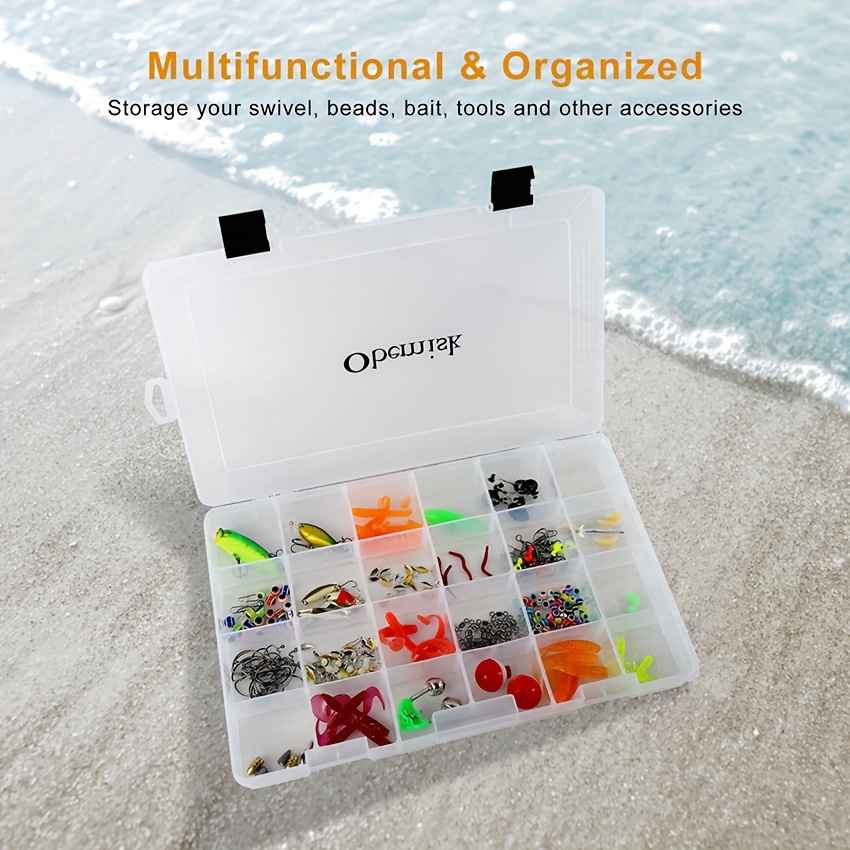 Small Fishing Tackle Box Organizer, 24 Grids Plastic Clear Organizer Box  with Removable Dividers, Fishing Storage Lure Box, Bead Organizer Jewelry