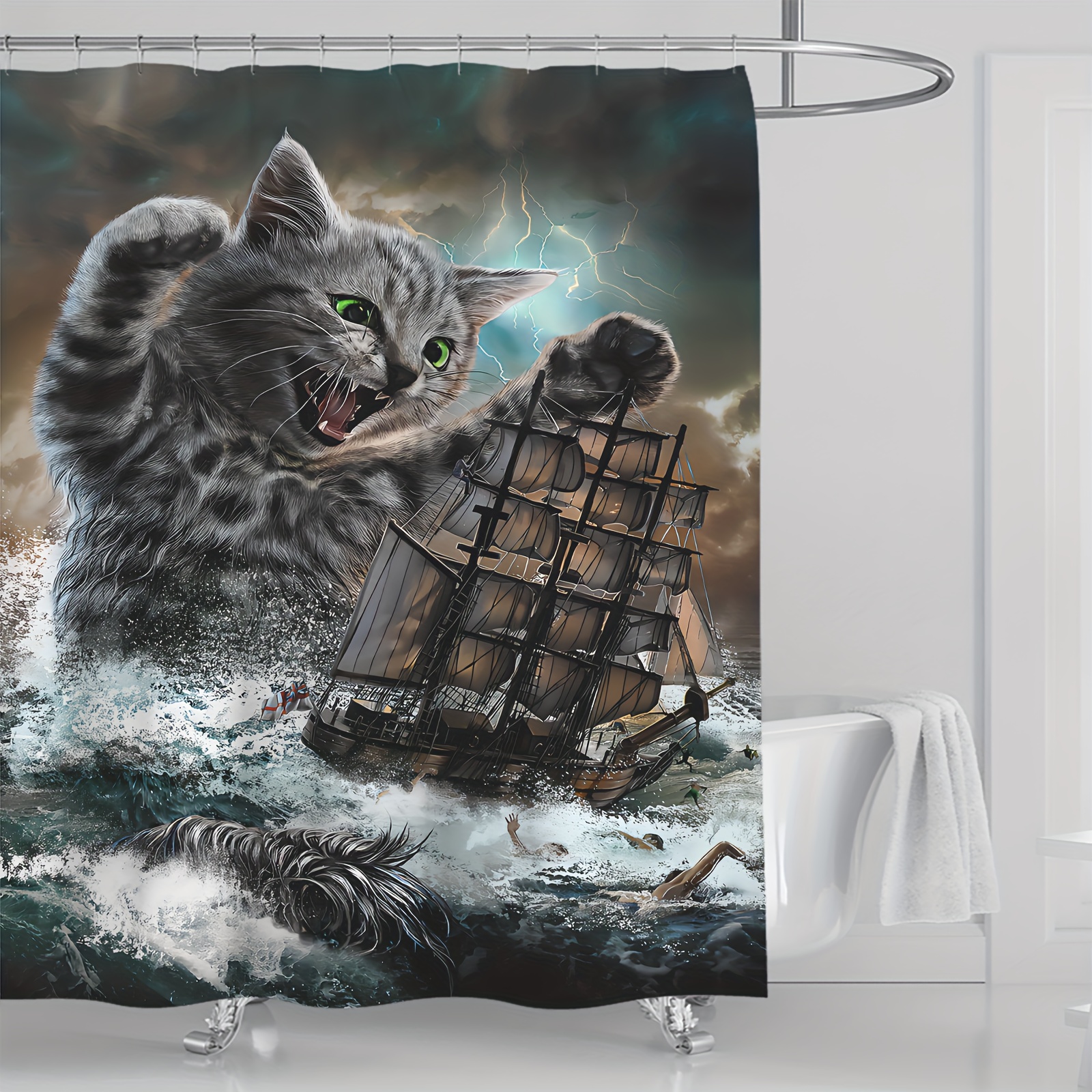 ZOEO Cortina de ducha de sirena para niñas, tela de pez de unicornio, gato,  impermeable, para ventana grande, juego de cortinas de baño para bañera