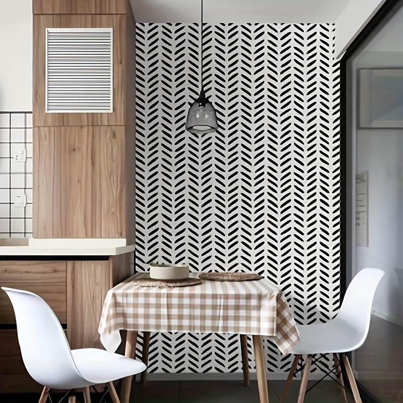 1pc Modern Stripe Peel And Stick Wallpaper, Black And White Geometric Wallpaper, Stripe Contact Paper, Self Adhesive Removable Waterproof Wall Paper For Cabinets