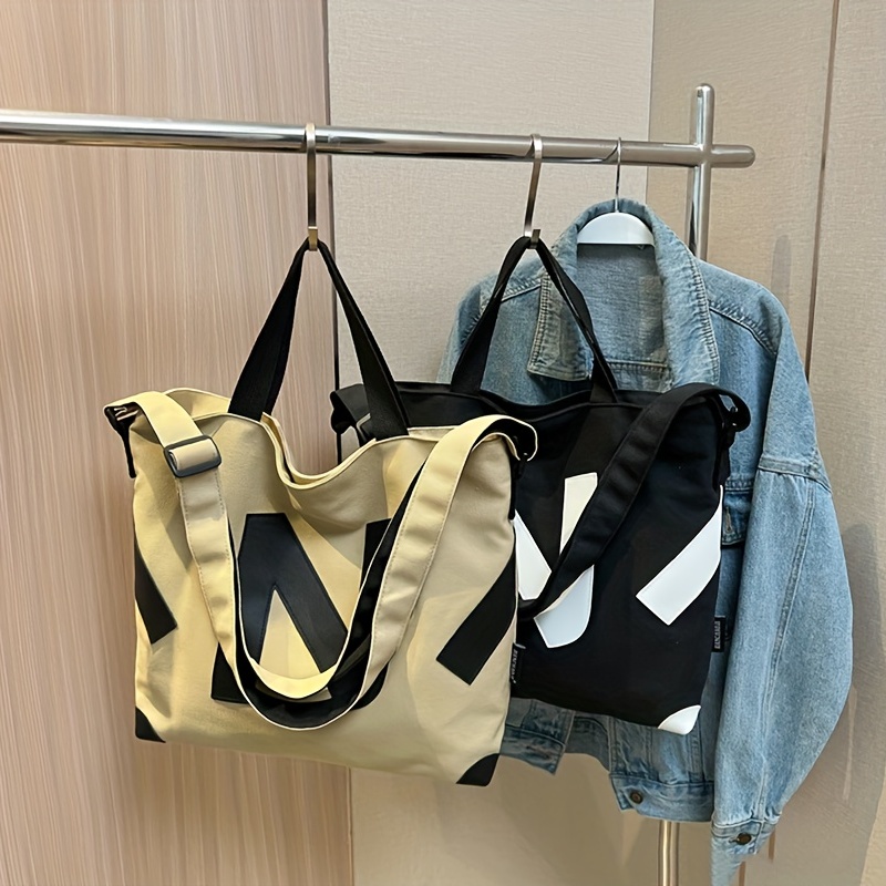 Miniso Canvas Crossbody Bag Hangbags Shoulder Messenger Bag for Women,  White & Black 