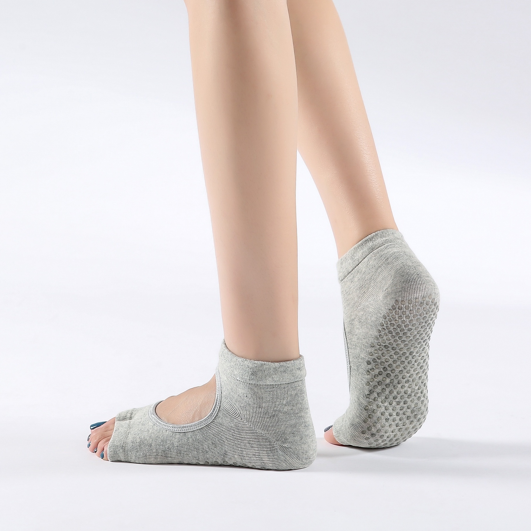 Women's Yoga Sport Non Slip Open Toes Socks Half Grip Heel - Temu Canada