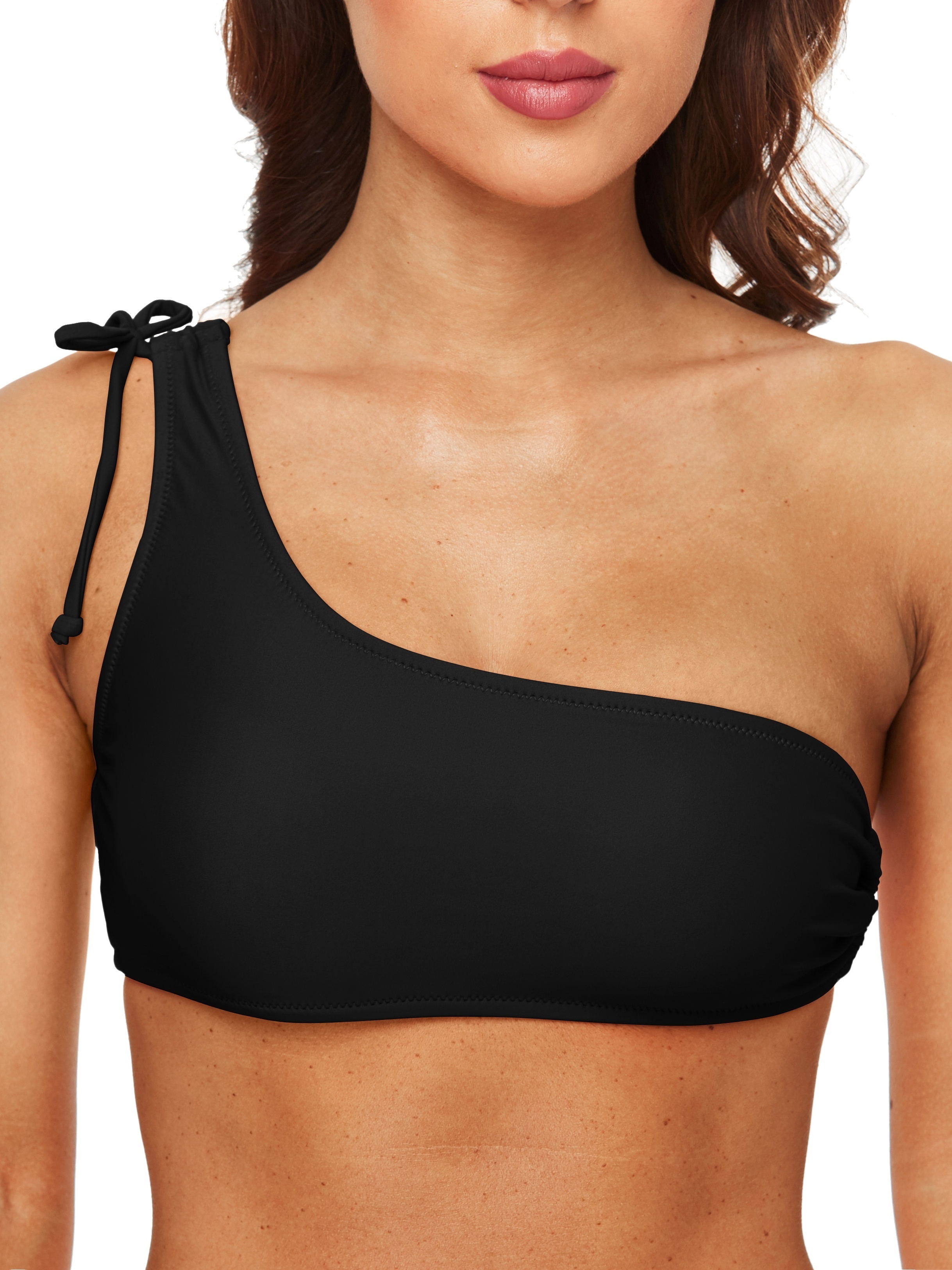 SOLID One Shoulder Bandeau Bikini Top - Black