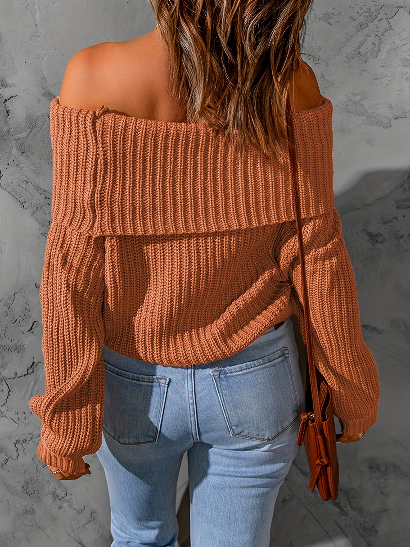 Sexy Off-Shoulder Trui Lichtbruine Rekbare All-Seizoenen Chic  Pullover voor Vrouwen, Handwas/Droogreinigen, Buyhand-Gemaakt, Schattige  Sweaters,