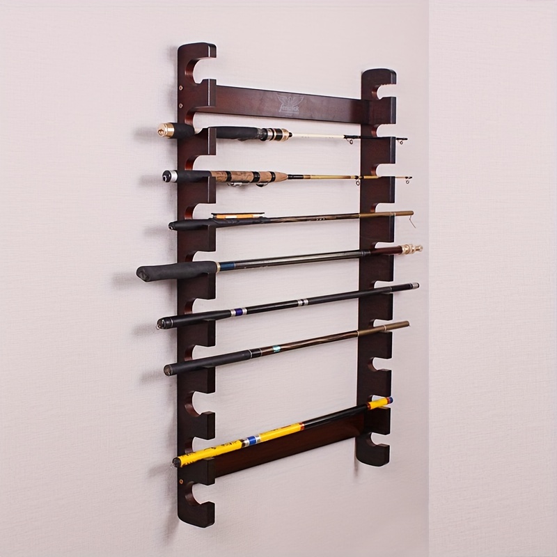 Solid Wood Fishing Rod Storage Rack Wall mounted Fishing - Temu
