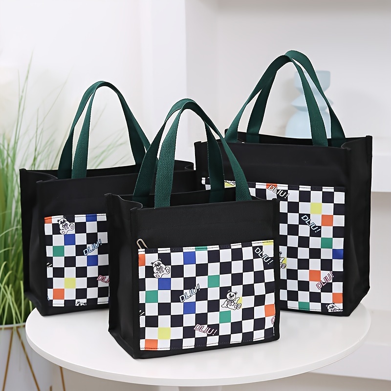 Portable Nylon Lunch Bag, Fashion Plaid Pattern Tote Bag, Women's Casual  Handbag & Shoulder Bag For School, Work, Picnic - Temu