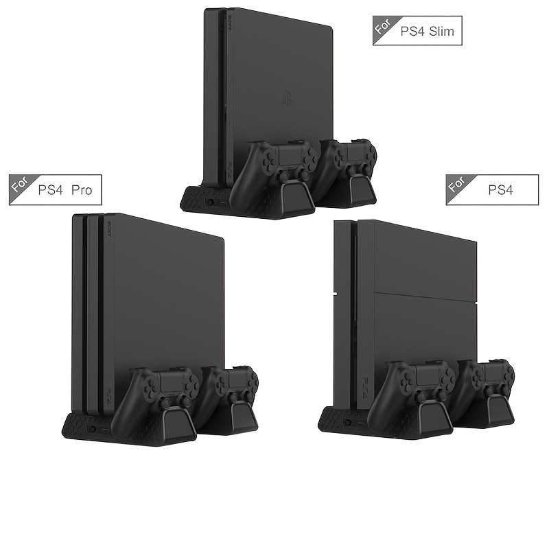 Vertical Stand for PS4/PS4 Slim/PS4 Pro - Cooling Fan with PS4 Charger  Controller Charging Station with Game Storage (Black)